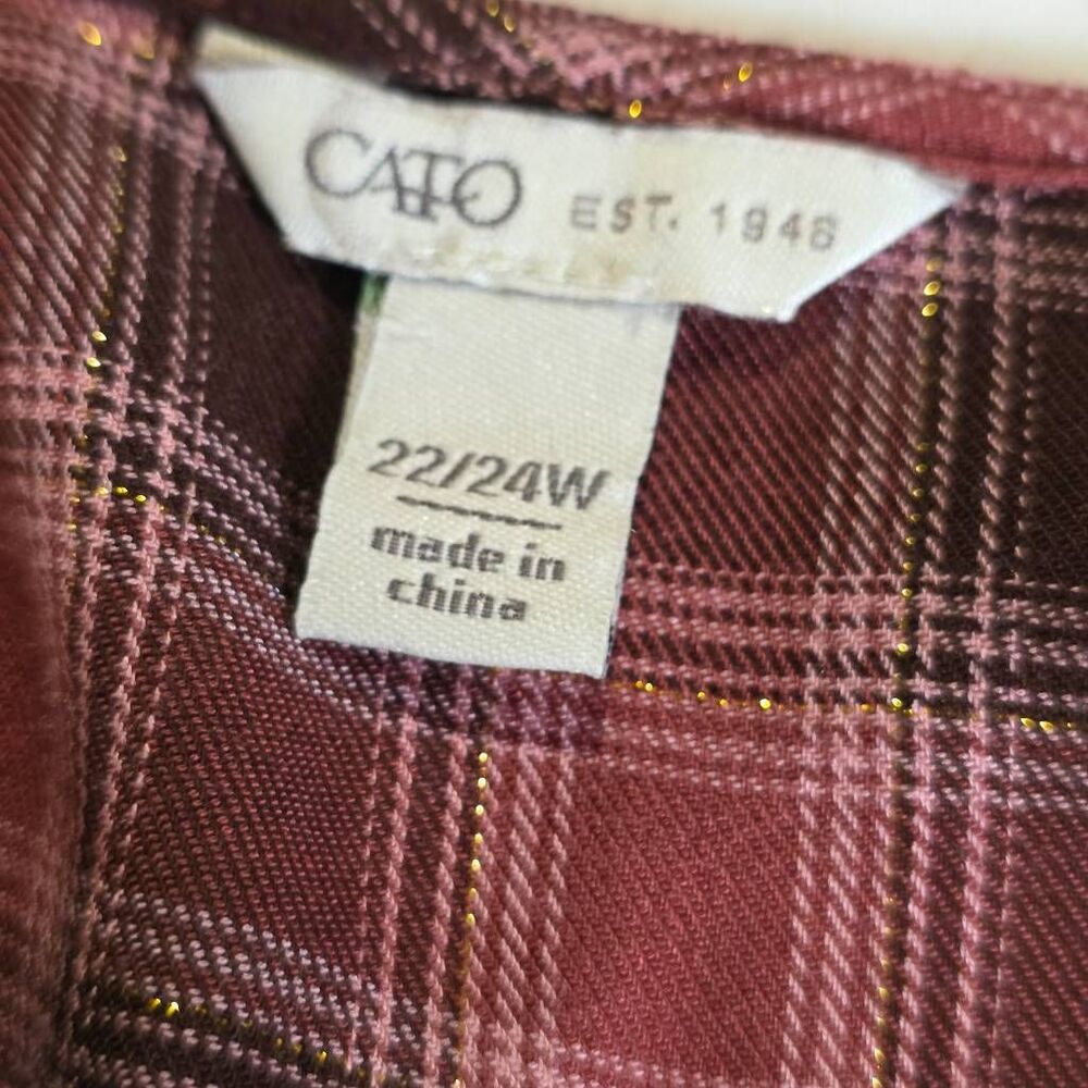 Cato Plaid Peasant Blouse 22/24W Ruffle Sleeve Pink - Picture 8 of 10